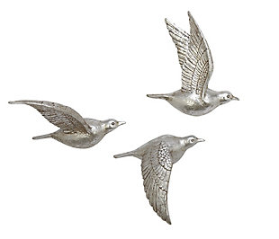 Bayberry Lane Bird 3D Sculpted Wall Decor (Set of 3), Silver, large