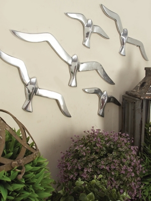 Bayberry Lane Bird Floating Flock of Wall Decor (Set of 7), Silver