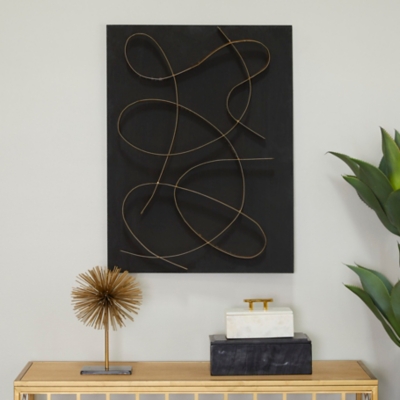 "CosmoLiving by Cosmopolitan Overlapping Lines Abstract Wall Decor 24"W X 32"H", Black