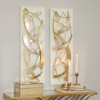 Bayberry Lane Abstract Wall Decor Set of 2 12" W X 36"H, White, large