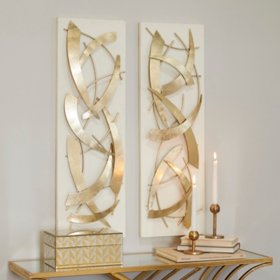 Bayberry Lane Abstract Wall Decor Set of 2 12" W X 36"H, White, rollover