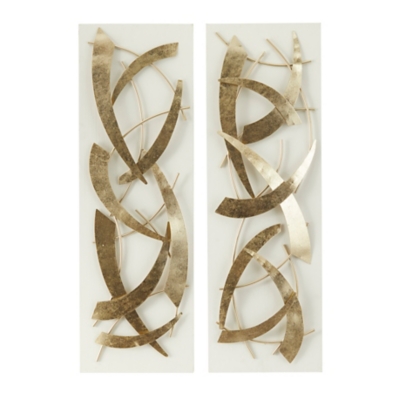 Bayberry Lane Abstract Wall Decor Set of 2 12" W X 36"H, White, large