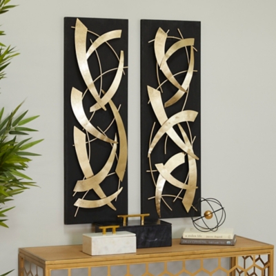 Bayberry Lane Abstract Wall Decor Set of 2 12" W X 36"H, Black, large