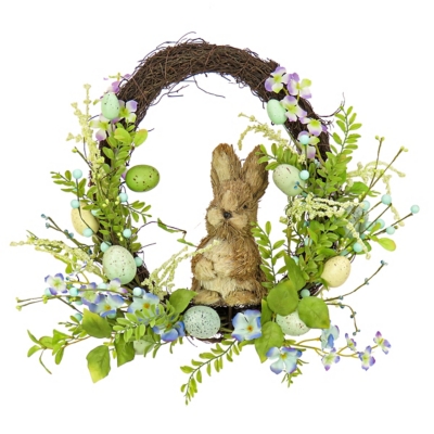 National Tree Company 16" Bunny with Blue and Green Easter Eggs Wreath, , large