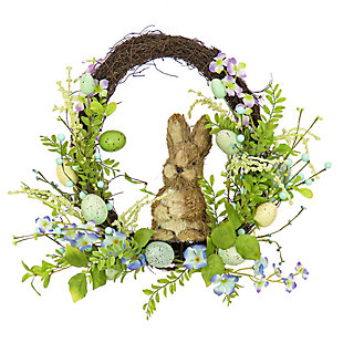 National Tree Company 16" Bunny with Blue and Green Easter Eggs Wreath, , large