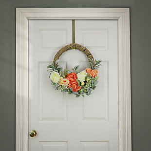 National Tree Company 20" Spring Peony, Rose, and Lamb's Ear Hoop Wreath, , rollover
