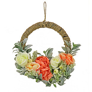 National Tree Company 20" Spring Peony, Rose, and Lamb's Ear Hoop Wreath, , large