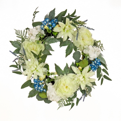 National Tree Company 24" Spring Dahlia, Peony, and Hydrangea Wreath, , large