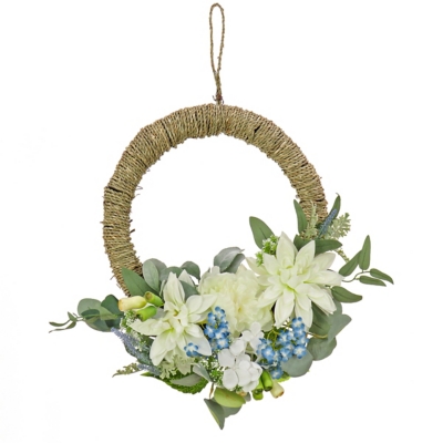 National Tree Company 20" Dahlia, Peony, and Hydrangea Hoop Wreath, , large