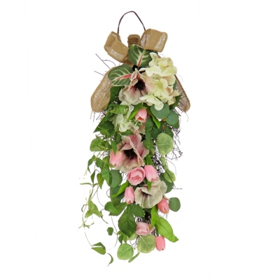 National Tree Company 26" Hydrangeas, Tulips and Eucalyptus Swag, , large