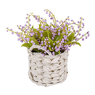 National Tree Company Mauve Lily of the Valley Flowers in White Basket, , large