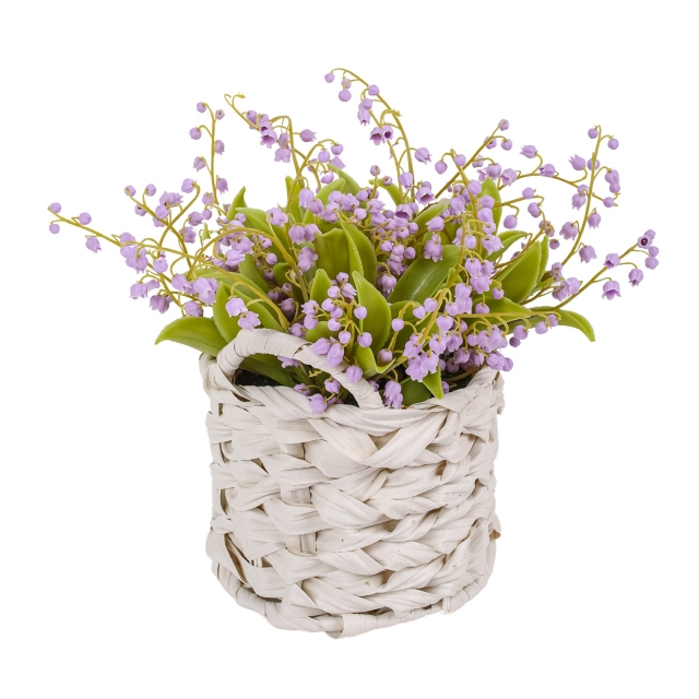 National Tree Company Mauve Lily of the Valley Flowers in White Basket