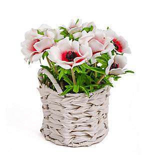 National Tree Company White Anemone Flower Bouquet in White Basket, , large