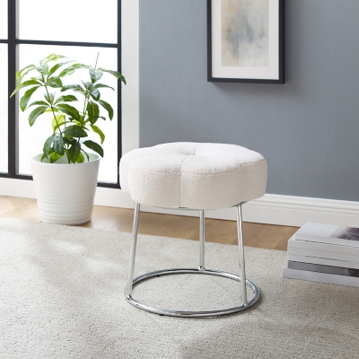 Linon Sadie Sherpa Stool Ottoman, Cream, rollover