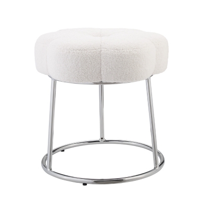 Linon Sadie Sherpa Stool Ottoman, Cream, large