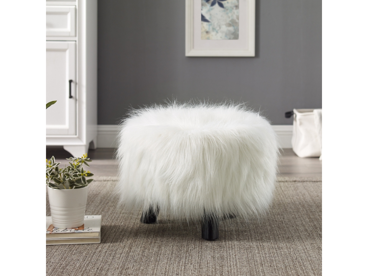 White faux fur footstool sale