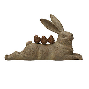 Storied Home Decorative Resting Rabbit with Birds Figurine, , large