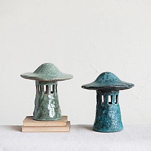 Storied Home Stoneware Mushroom Lantern with Lid Set, , rollover