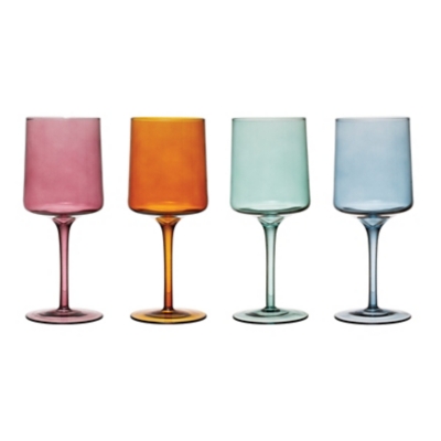 Storied Home 8 oz. Stemmed Multicolor Bubble Wine Glass (Set of 3