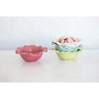Storied Home Debossed Stoneware Flower Bowl, , rollover