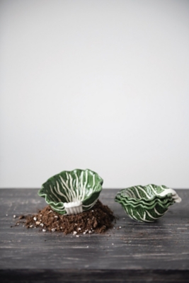 Storied Home Cabbage Shaped Stoneware Bowl Set, Green