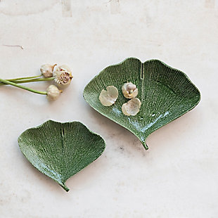Storied Home Stoneware Gingko Leaf Shaped Plate Set, , rollover
