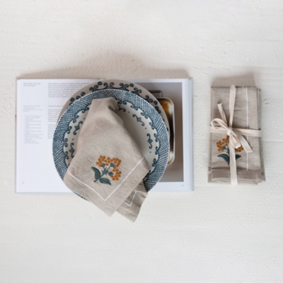 Storied Home Napkin Set with Floral Embroidery and French Knots, , rollover