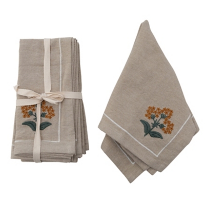 Storied Home Napkin Set with Floral Embroidery and French Knots, , large