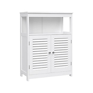 VASAGLE Bathroom Storage Floor Cabinet Free Standing with Double Shutter Door and Adjustable Shelf White, , rollover