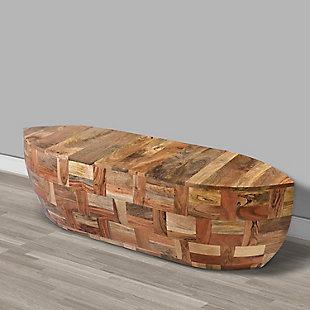 The Urban Port Mango Wood Oval Canoe Shape Coffee Table, , rollover