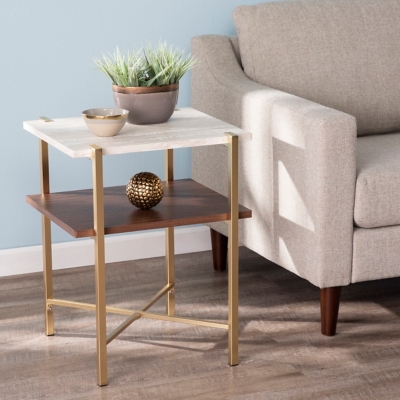 SEI Furniture Findlay Square Faux Marble End Table with Storage, , rollover