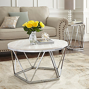 SEI Furniture Quinton Round Coffee Table, Silver, rollover