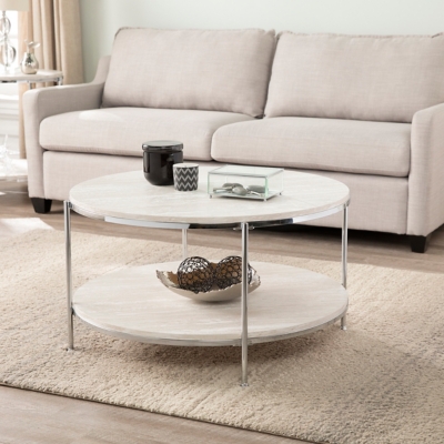 Southern Enterprises Furniture Longino Round Cocktail Table, Chrome