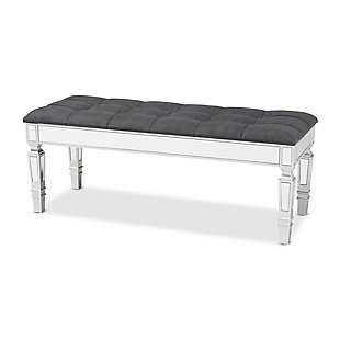 Baxton Studio Hedia Contemporary Glam Accent Bench, Gray/Silver, large
