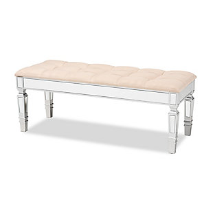 Baxton Studio Hedia Contemporary Glam Accent Bench, Beige/Silver, large