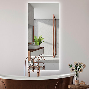 JONATHAN Y Nora 48" x 22" LED Bathroom Vanity Mirror with Smart Touch Control, White, rollover