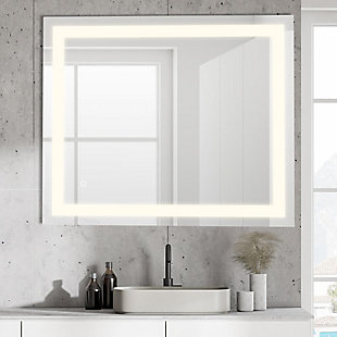 JONATHAN Y Remy LED Bathroom Vanity Mirror, Silver, large