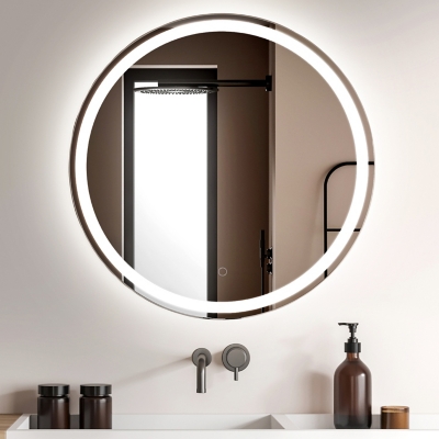 JONATHAN Y Dane Round LED Bathroom Vanity Mirror, White