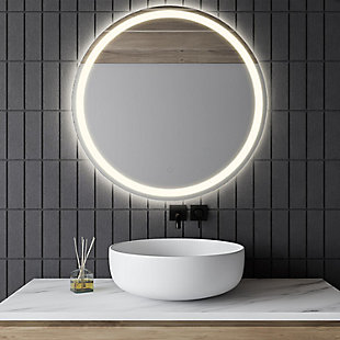 JONATHAN Y Dane Round LED Bathroom Vanity Mirror, , large