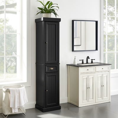 Seaside Tall Linen Cabinet, Distressed Black