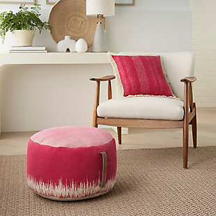 Mina Victory Life Styles Stonewash Drum Pouf, Hot Pink, rollover