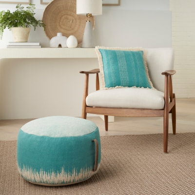 Mina Victory Life Styles Stonewash Drum Pouf, Turquoise