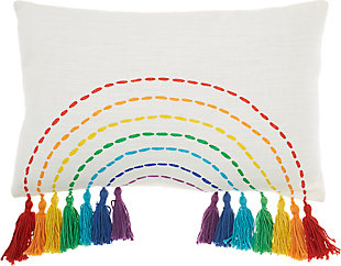 Mina Victory Plush Lines Rainbow With Tassels Indoor Throw Pillow, , large
