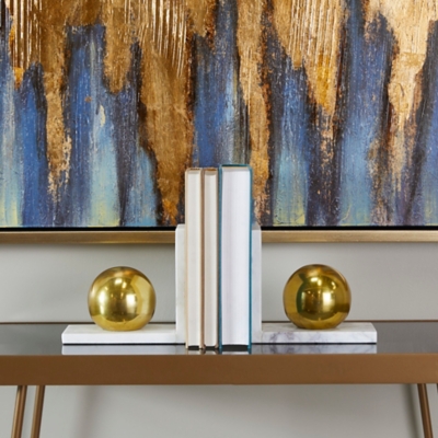 CosmoLiving by Cosmopolitan Marble Orb Bookends Set, Gold, rollover