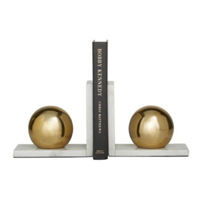 CosmoLiving by Cosmopolitan Marble Orb Bookends Set, Gold, large