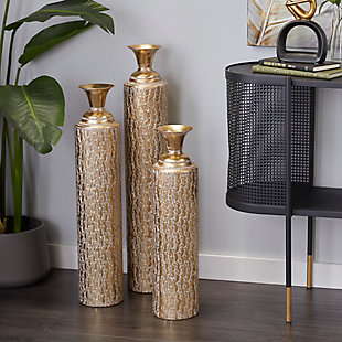 Bayberry Lane Distressed Metallic Floor Vase with Growing Vine Pattern Set, , rollover