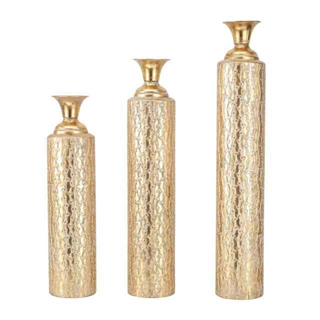 Bayberry Lane Distressed Metallic Floor Vase with Growing Vine Pattern Set
