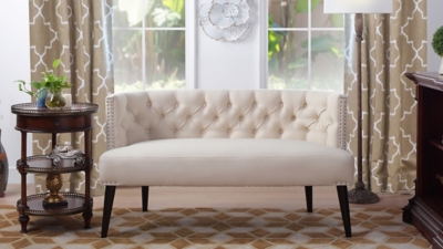 Jennifer Taylor Home Celine Tufted Bench Settee, Sky Neutral Beige