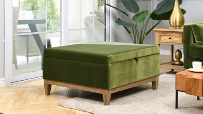 Jennifer Taylor Home Knox 35" Square Storage Cocktail Ottoman, Olive Green, rollover