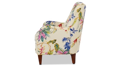 Rear/right-side view of tropical print armchair